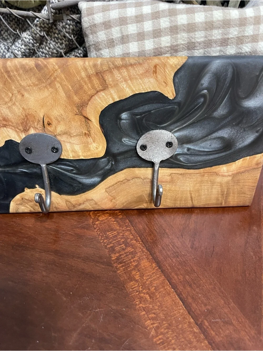 Handmade Olive?  Wood & Epoxy  Rack: Rustic Wall Hook Organizer